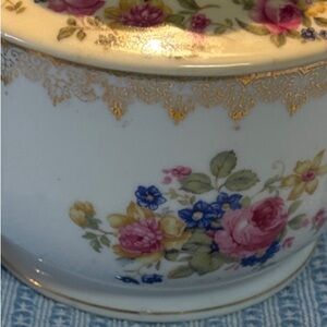 Vintage Floral Dinnerware Set with Gold Accents